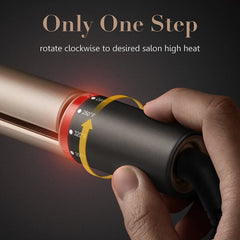 FURIDEN 2-in-1 straightener-curler with quick heat for fast results.