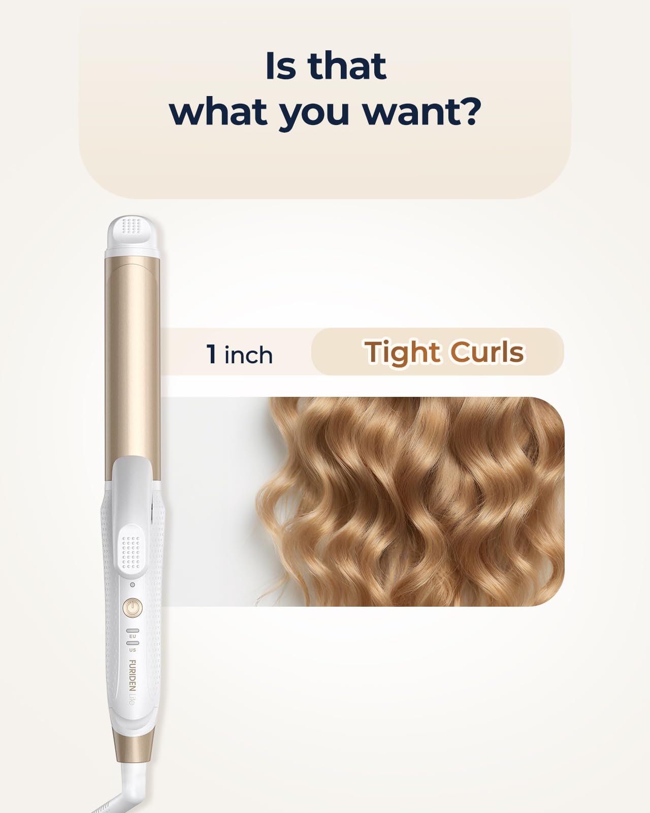 FURIDEN Lite dual-guard ceramic barrel protects hair during curling.