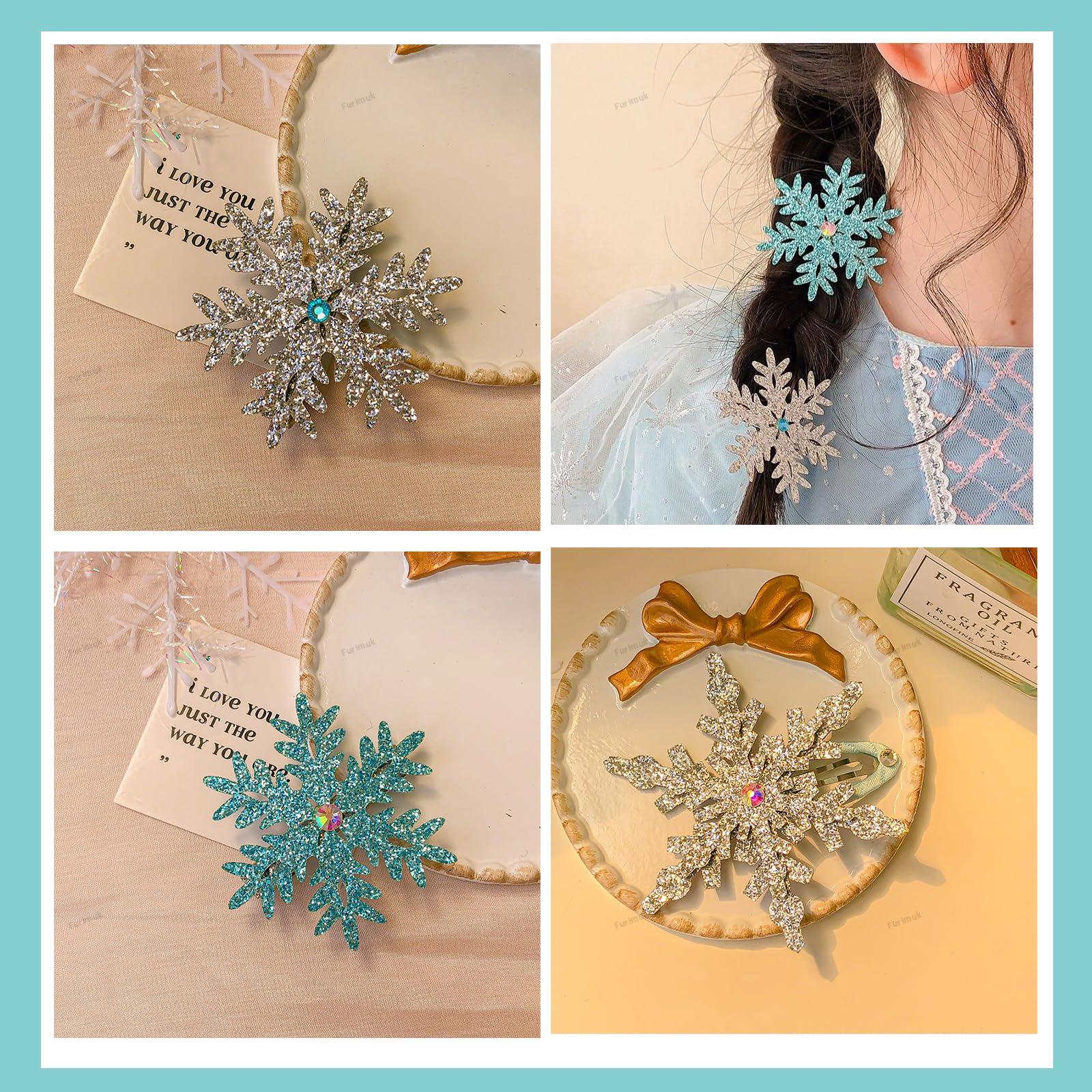 Furimuk princess snowflake blue bow complements holiday outfits.