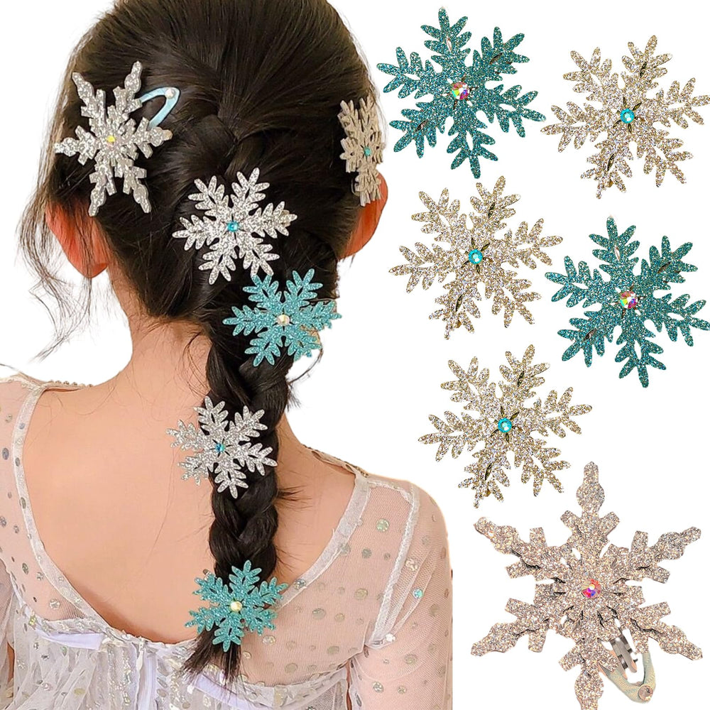 Furimuk Princess snowflake barrette in blue glitter adds festive sparkle.