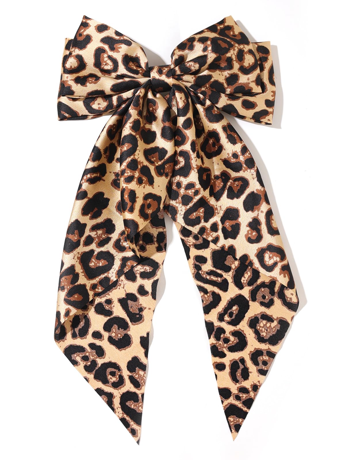 Furling Pompoms leopard hair bow camel front view showcases bold style and secure hold.