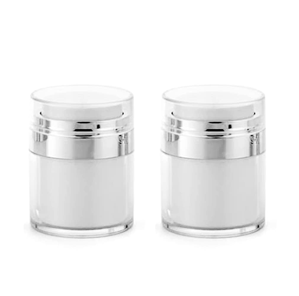 Furnido airless-pump-jar-1oz-white keeps moisturizer vacuum-sealed for freshness.
