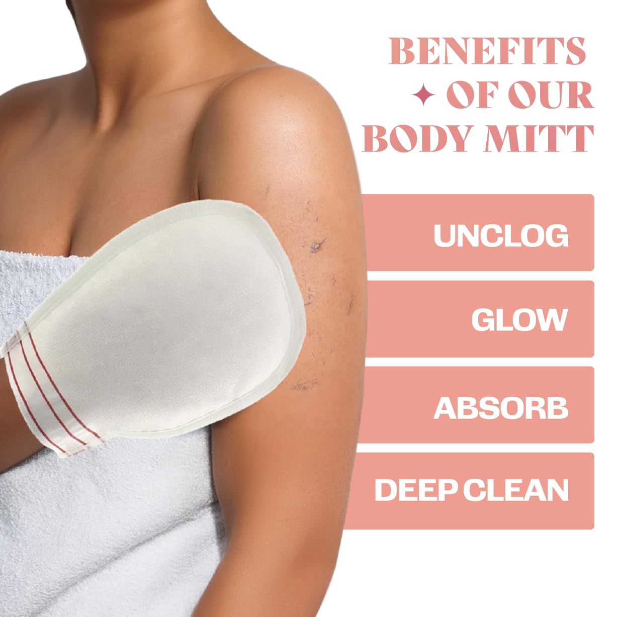 FURSINA exfoliating glove preparing skin for even sunless tanning prep.