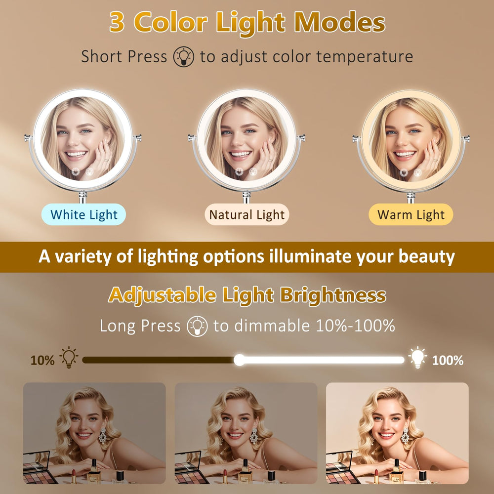 Fursourige vanity mirror with three color modes for true‑color makeup checks.