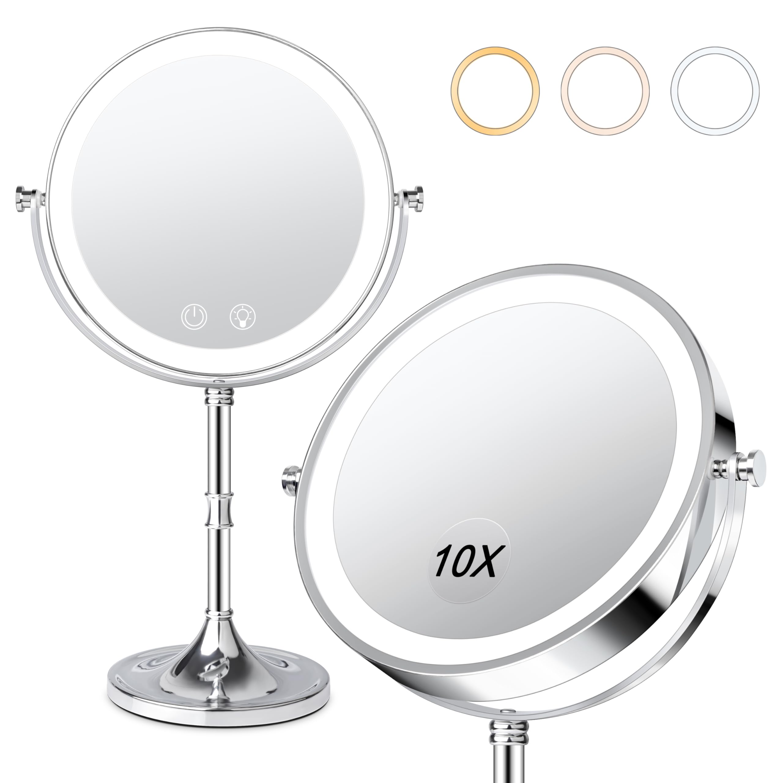 Fursourige vanity mirror with lights shows a stable, round design for makeup application.