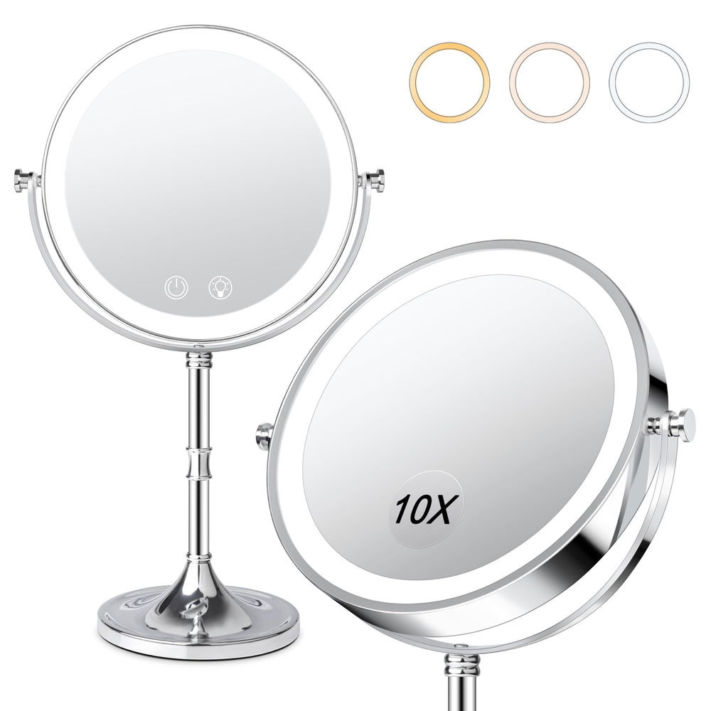 Fursourige vanity mirror with lights shows a stable, round design for makeup application.