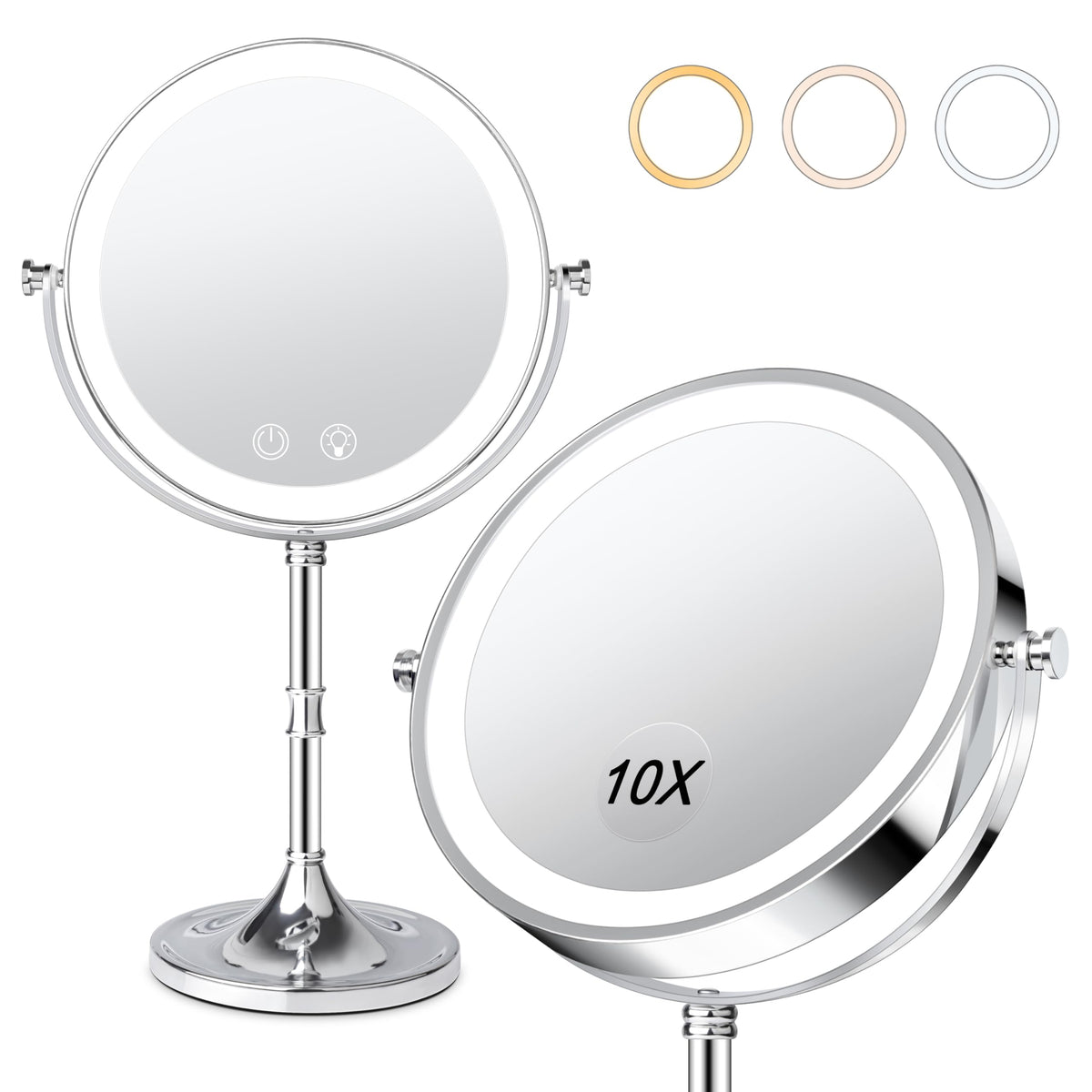 Fursourige vanity mirror with lights shows a stable, round design for makeup application.