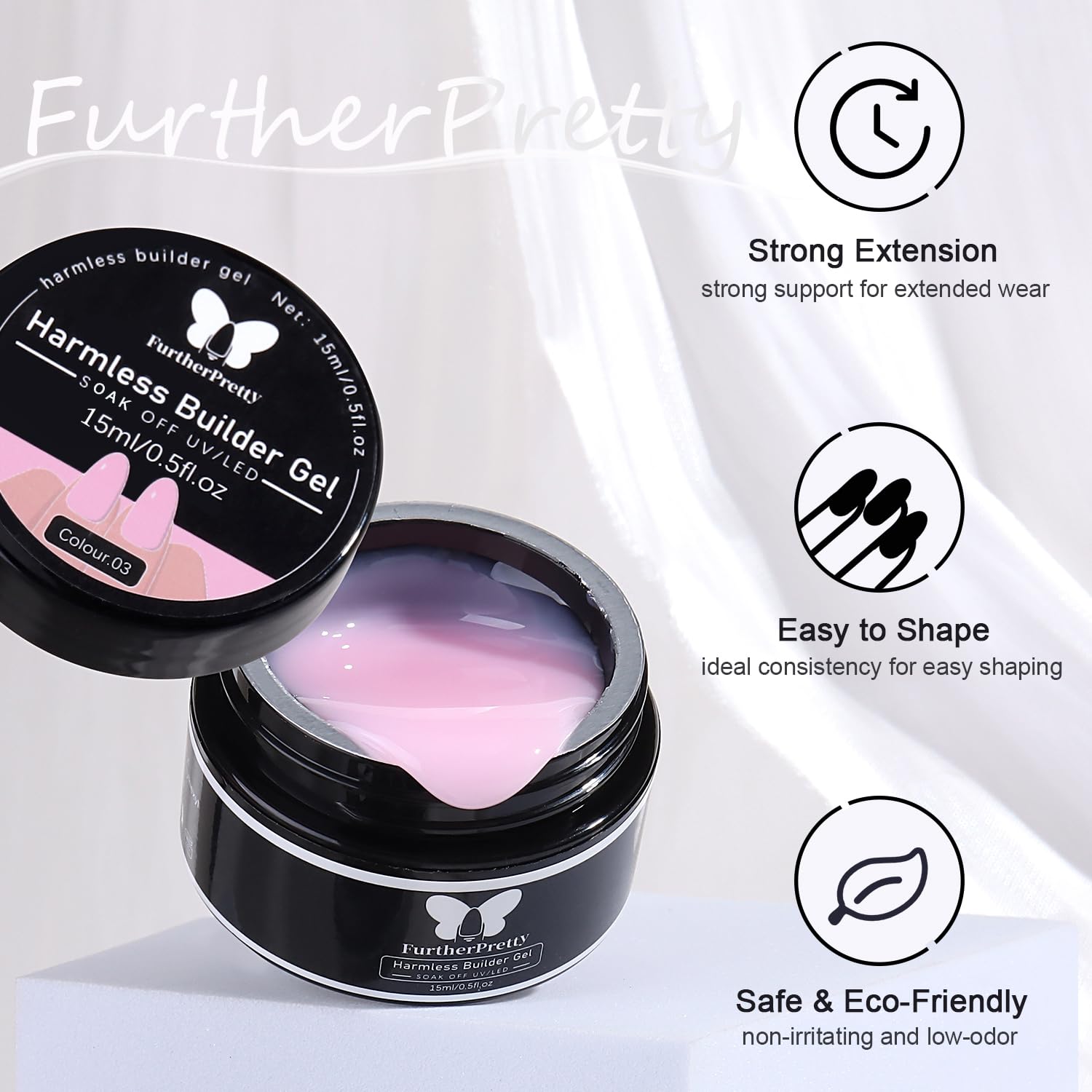 Furtherpretty builder gel pink swatch for soft romantic nail accents