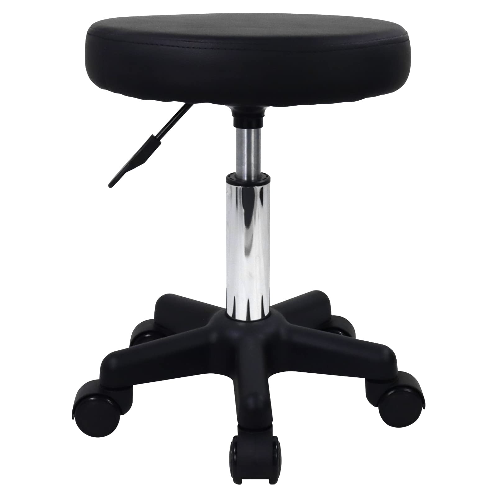 FURWOO round stool side view shows adjustable height for comfortable spa seating.