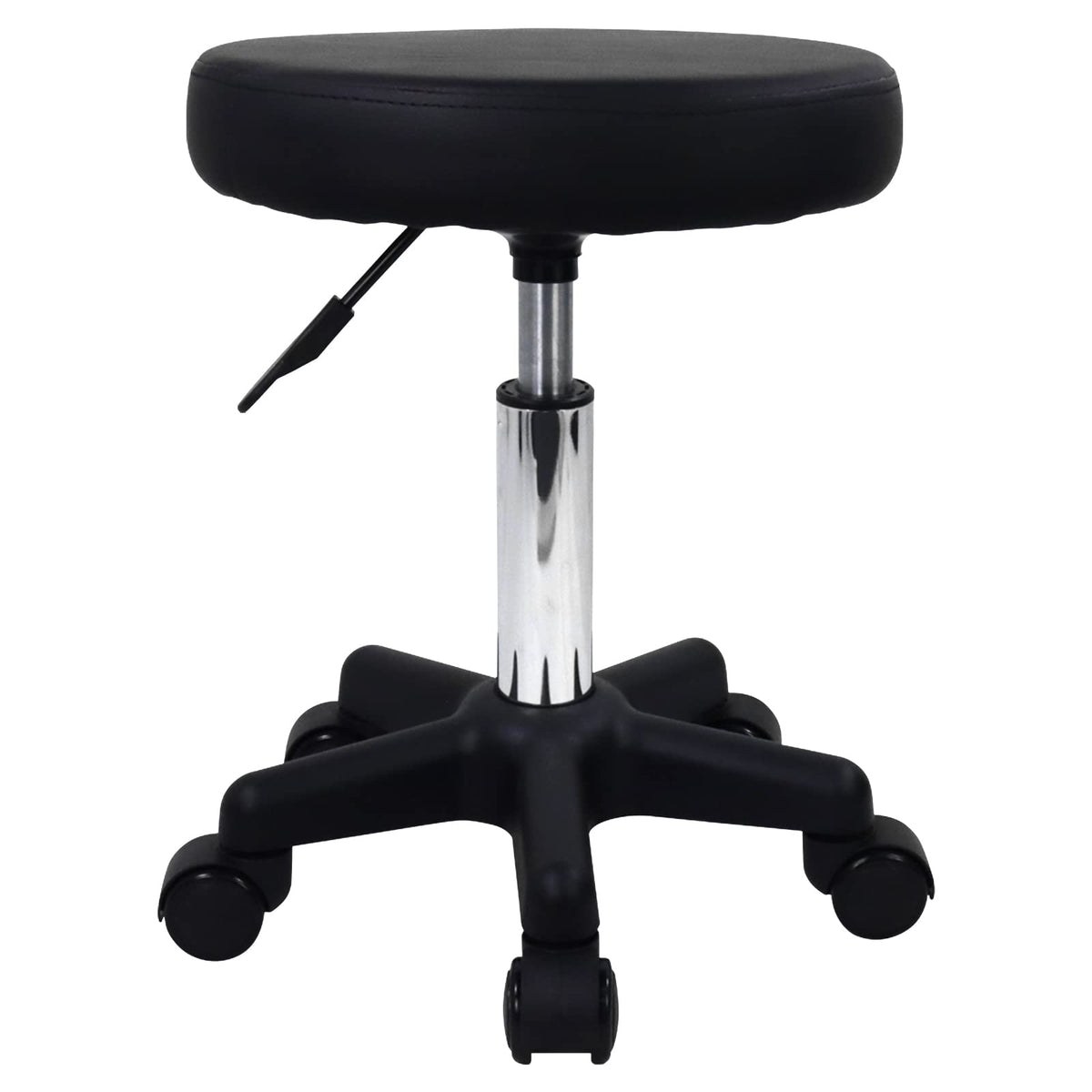 FURWOO round stool side view shows adjustable height for comfortable spa seating.