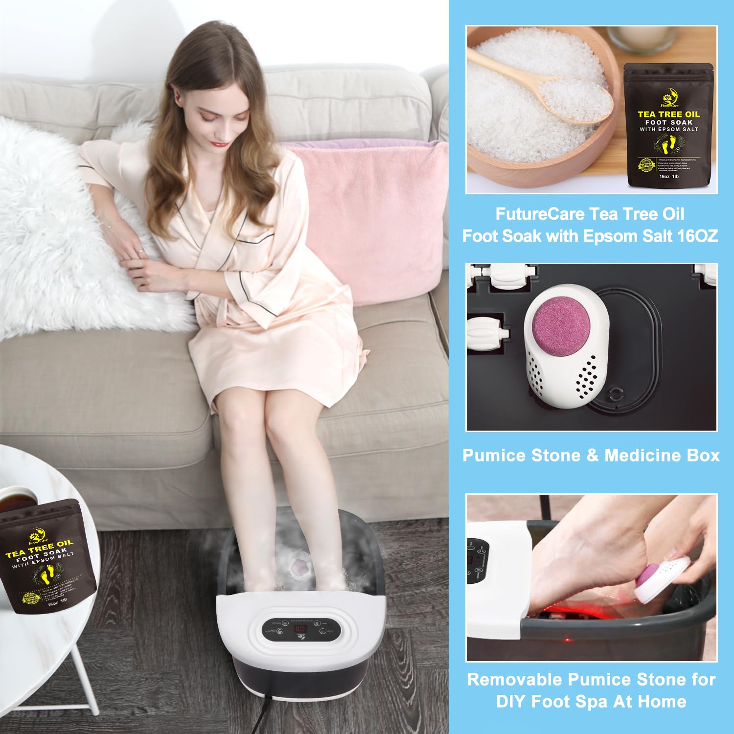 FutureCare Foot Spa infrared-rollers target pressure points during soak