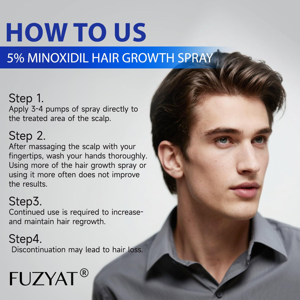 FUZYAT unscented minoxidil spray bottle for sensitive users.