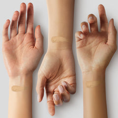 FV foundation long-wear coverage swatch demonstrates buildable coverage in thin layers