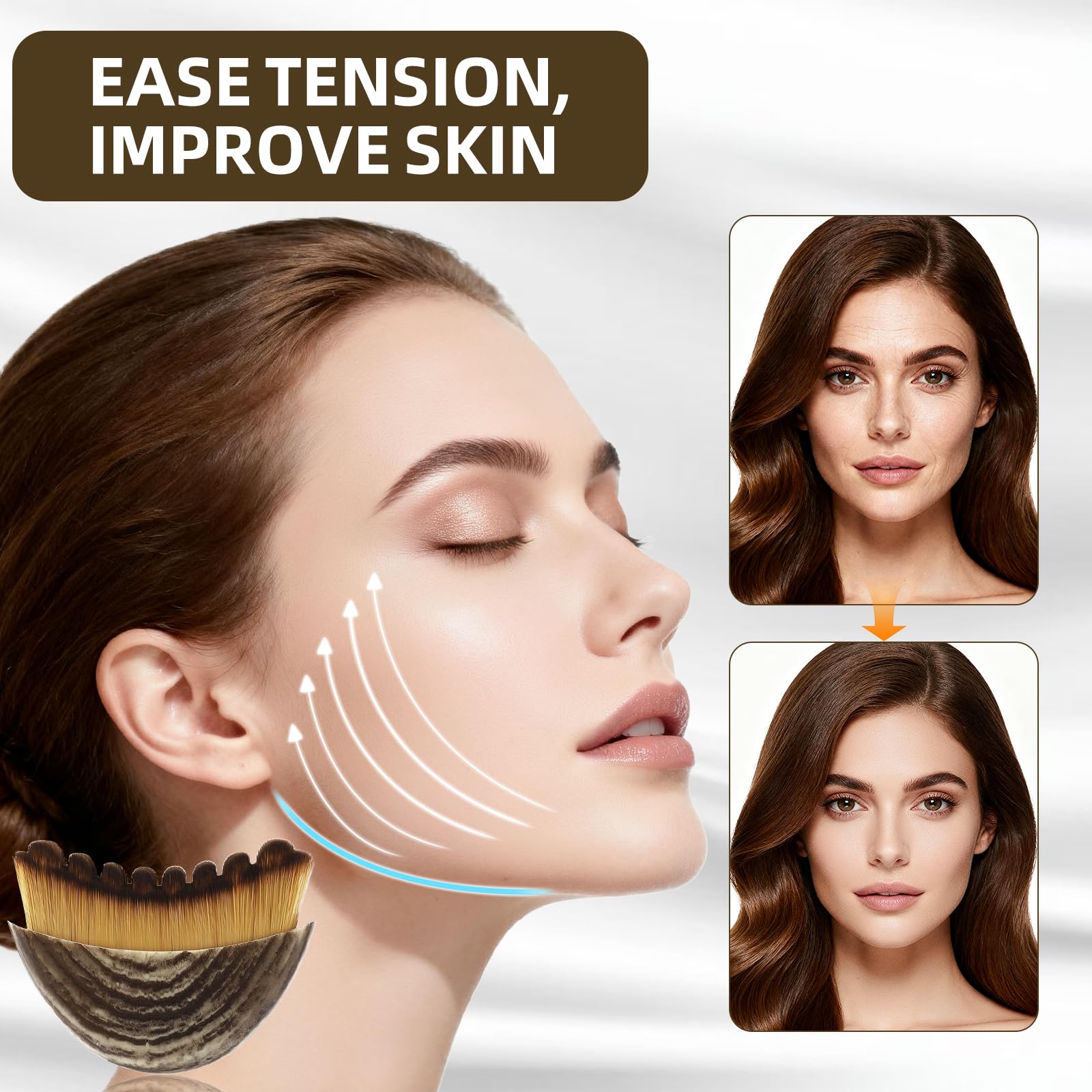 Fvbber travel-friendly kit with brush and gua sha board ready for on-the-go skincare.