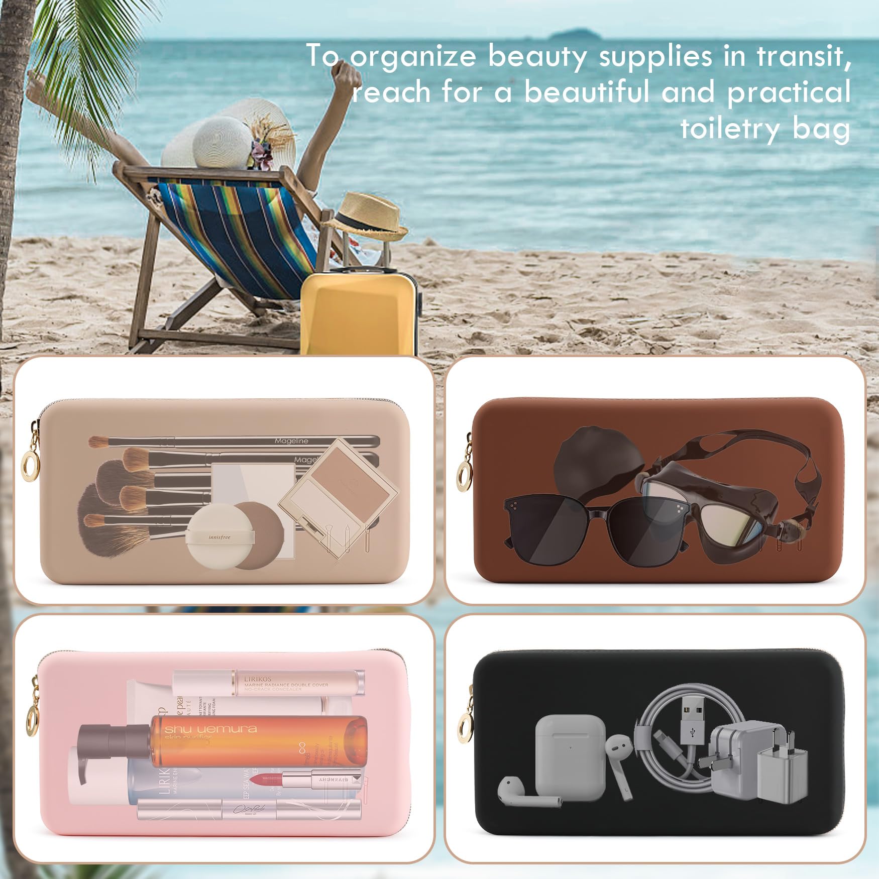 FVION makeup brush bag closed secures tools during travel with sturdy zipper