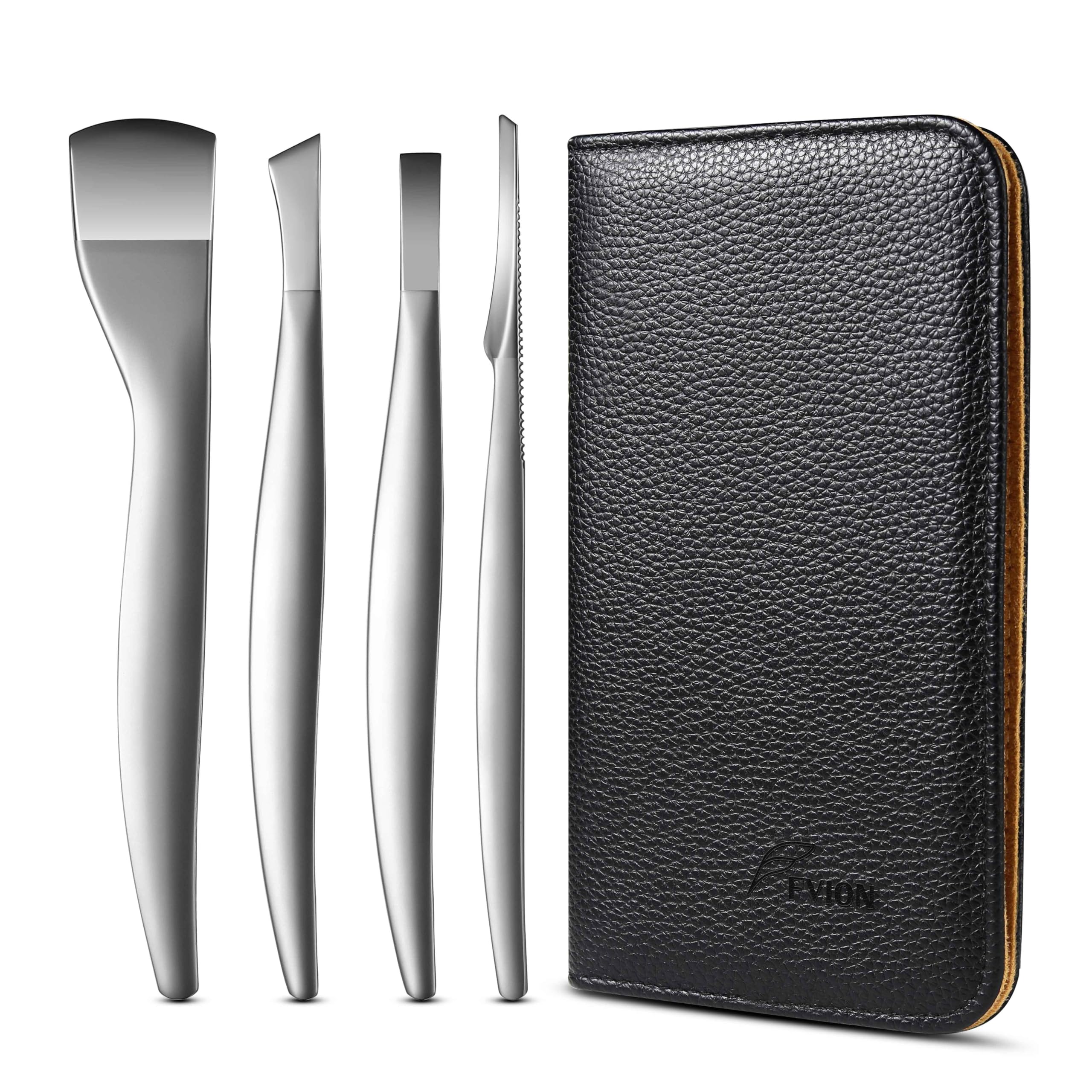 FVION professional pedicure knife-set 4pcs blades laid out for precise toenail grooming
