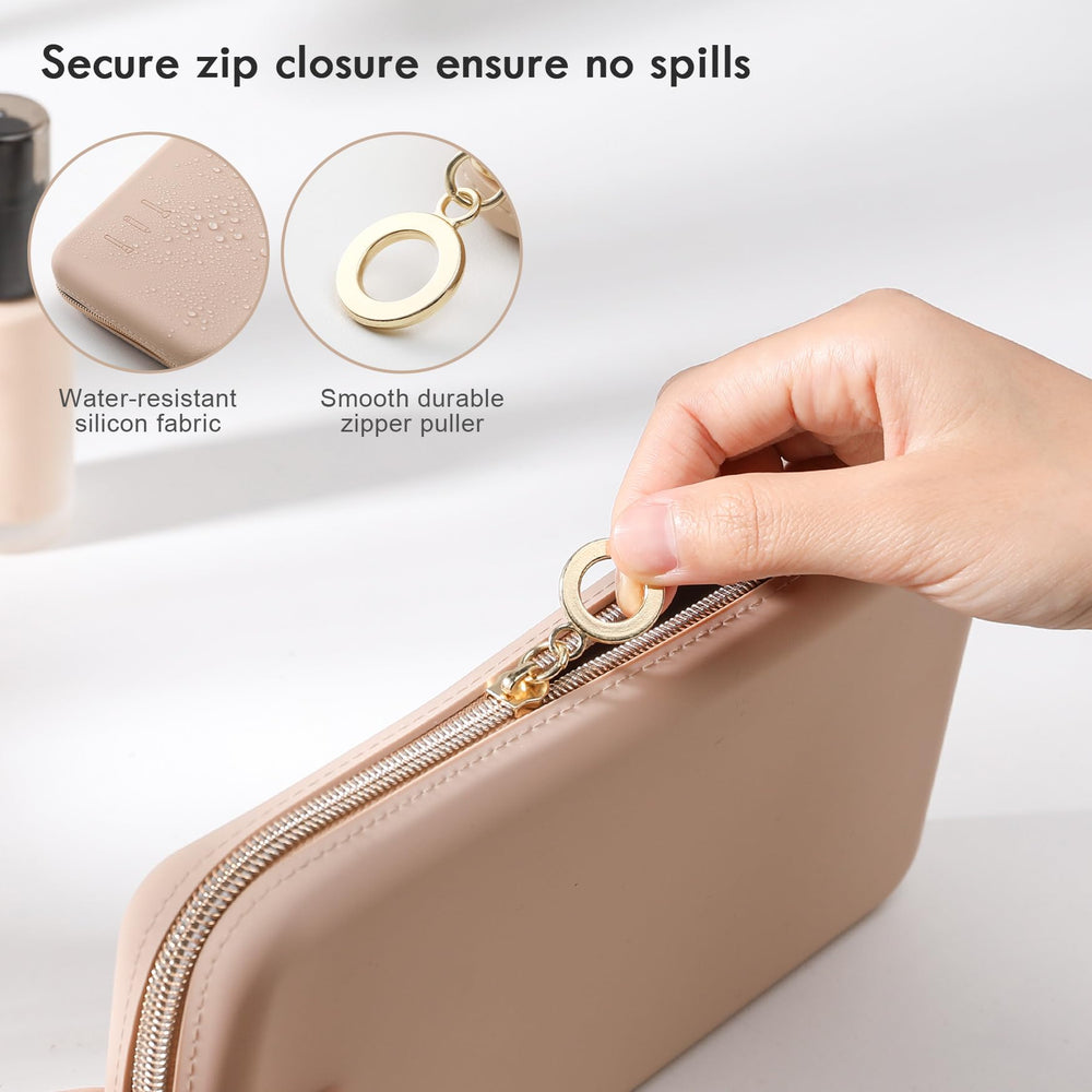 FVION travel-ready makeup-brush-bag held in hand for portability