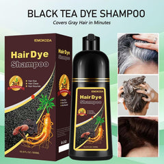 Fvquhvo Instant Black Hair Shampoo application with gloves demonstrates easy at-home use.