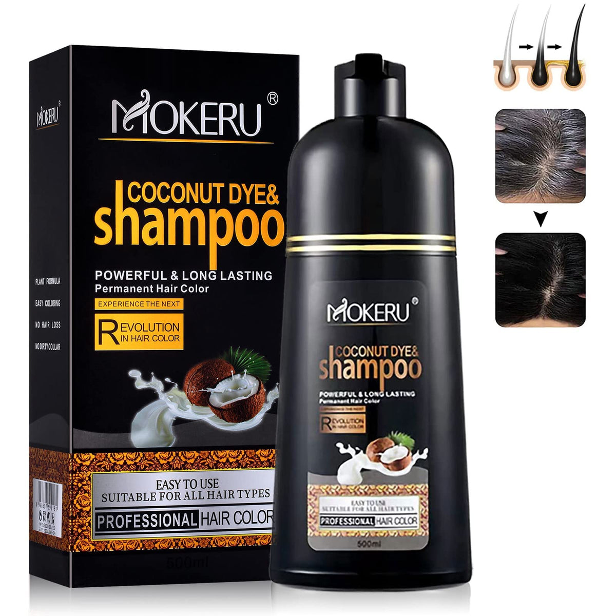Fvquhvo Instant Black Hair Shampoo bottle shows quick gray coverage.