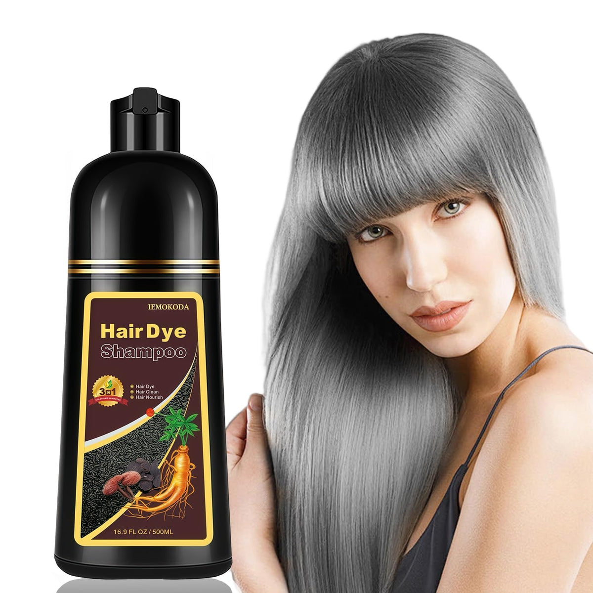 Fvquhvo silver gray hair dye shampoo bottle showing quick color refresh
