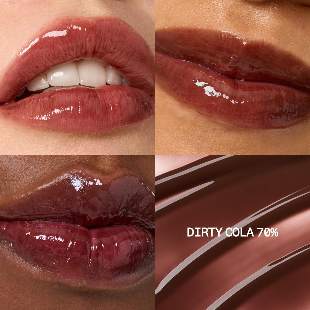 Fwee 3D Voluming Gloss application shot highlighting sleek, non-sticky feel.