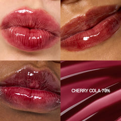 fwee 3D Voluming Gloss Cherry Cola 70% applicator close-up highlights smooth glide for comfortable wear