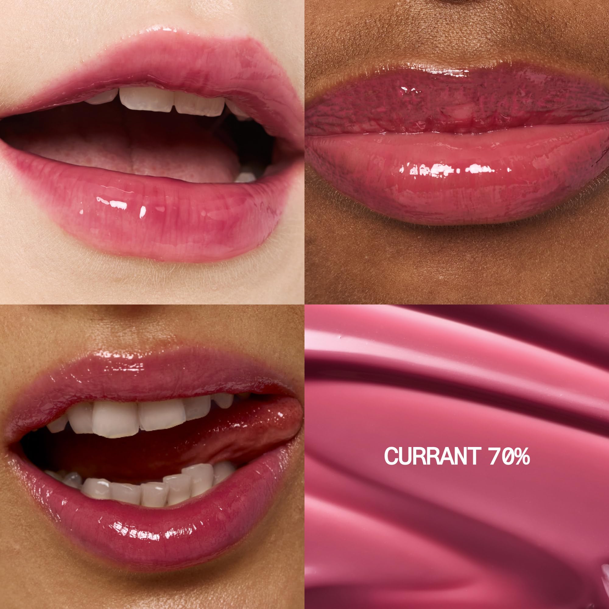 Fwee Currant 70% lip application demonstrates smooth glide and non-sticky finish.