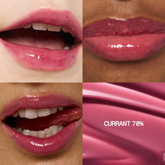 Fwee Currant 70% lip application demonstrates smooth glide and non-sticky finish.