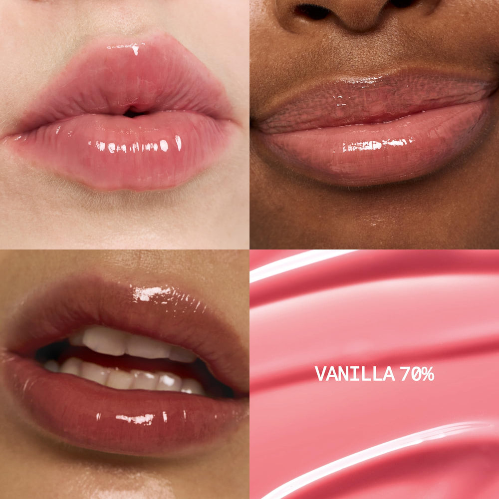 Fwee 3D Voluming Gloss Vanilla 70% rich applicator image showing precise, flutter-free lip application.