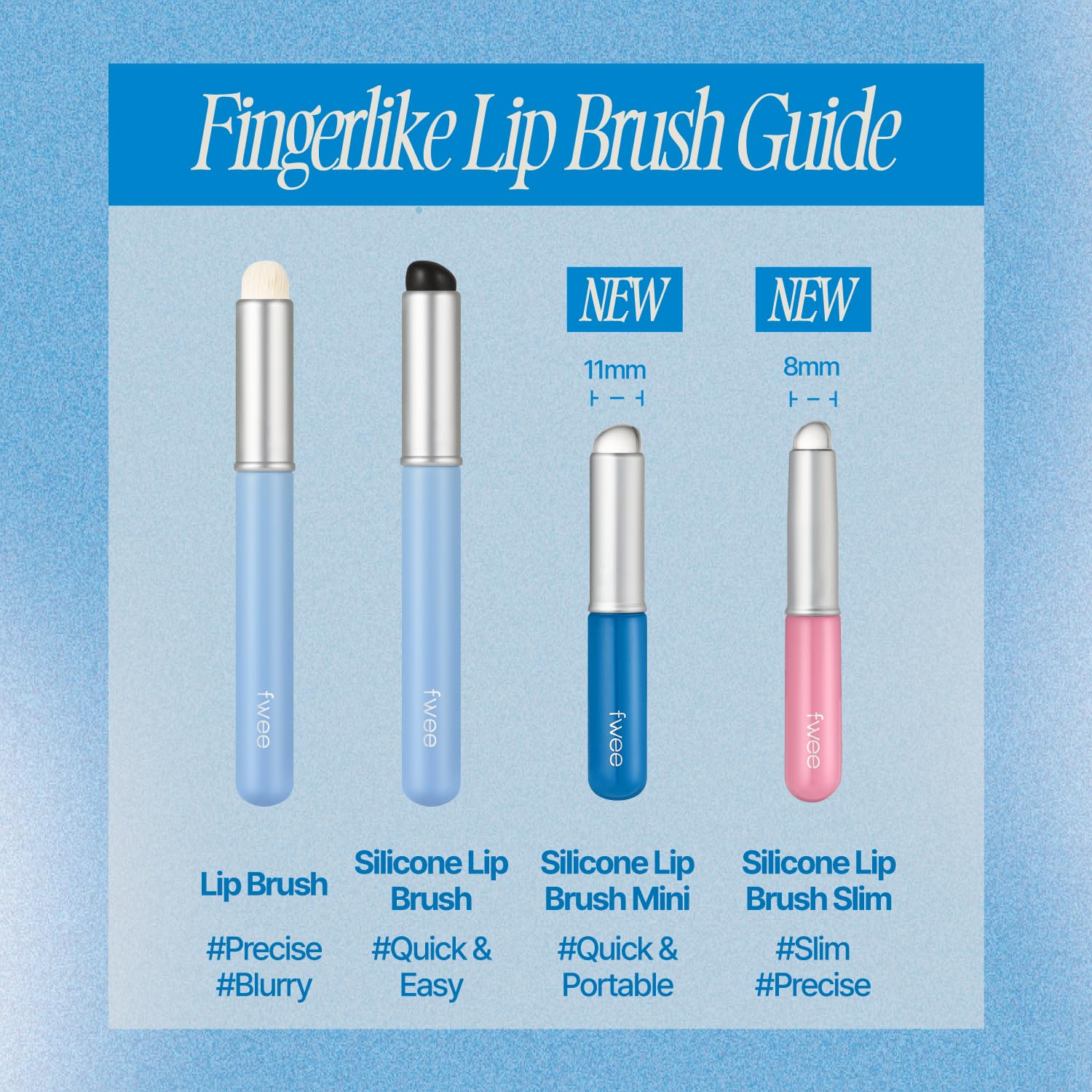 fwee packaging image, showcases portable lip brush for on-the-go touch-ups.