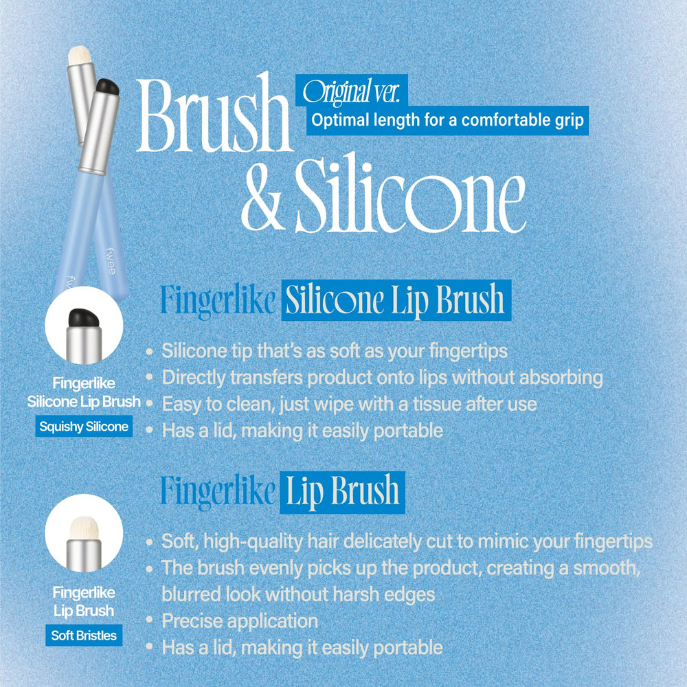 fwee fingerlike silicone lip brush slim, bristles closeup, soft-touch blending for precise edges.