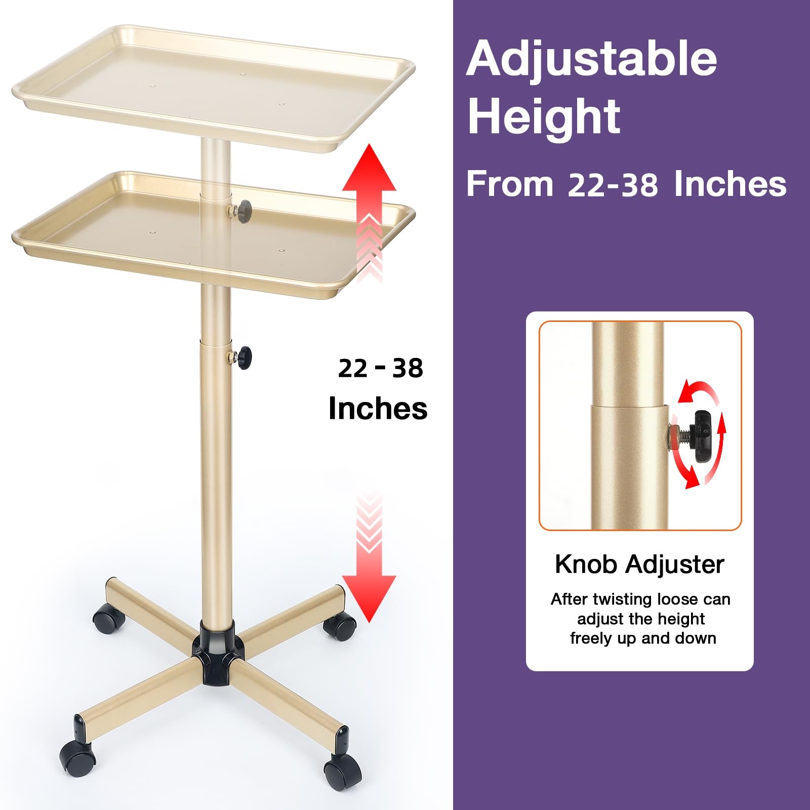 FWOD BIBTO adjustable-height salon tray demonstrates ergonomic setup for varied tasks