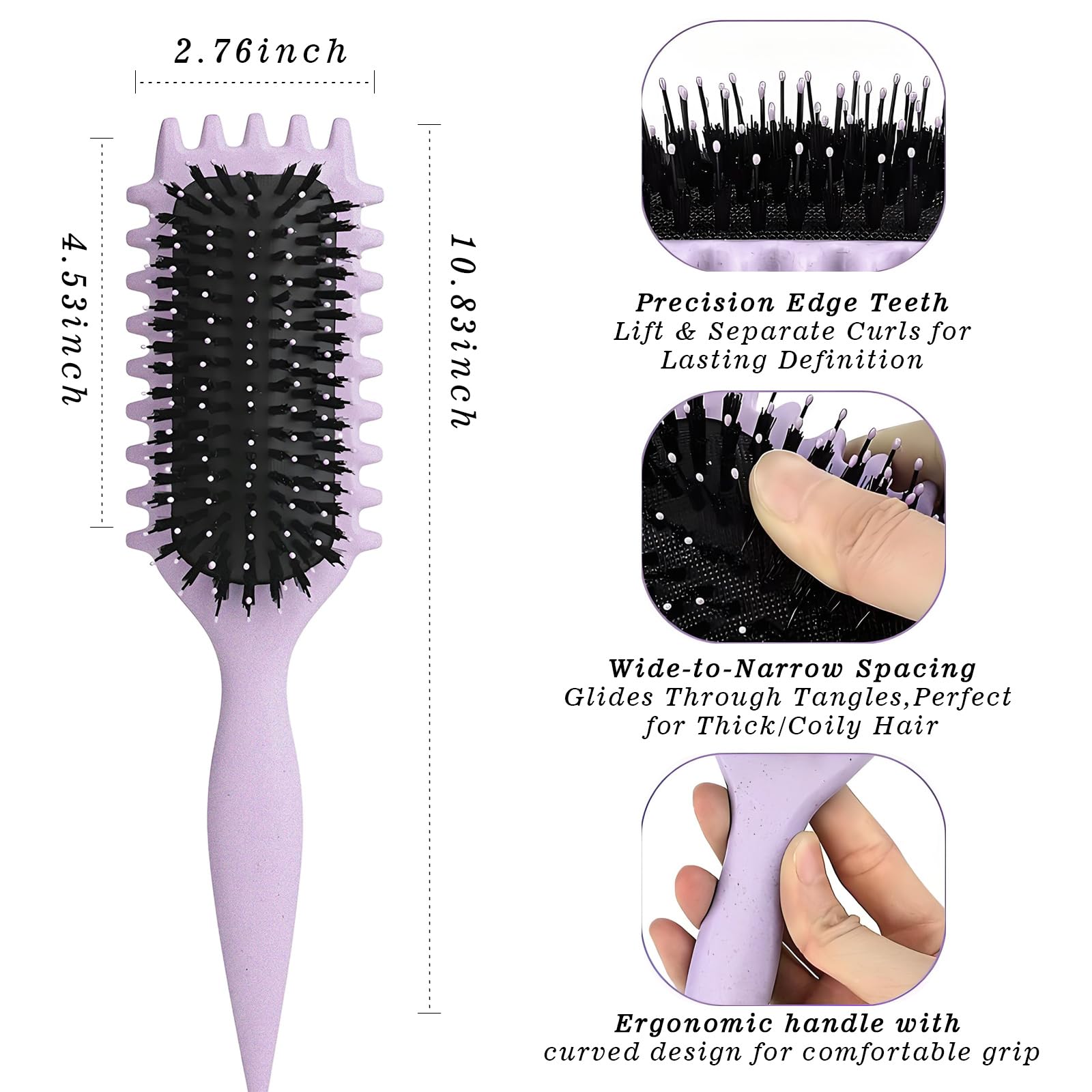 FXIYILTS Curly Hair Brush bristles close-up for detangling and frizz control.