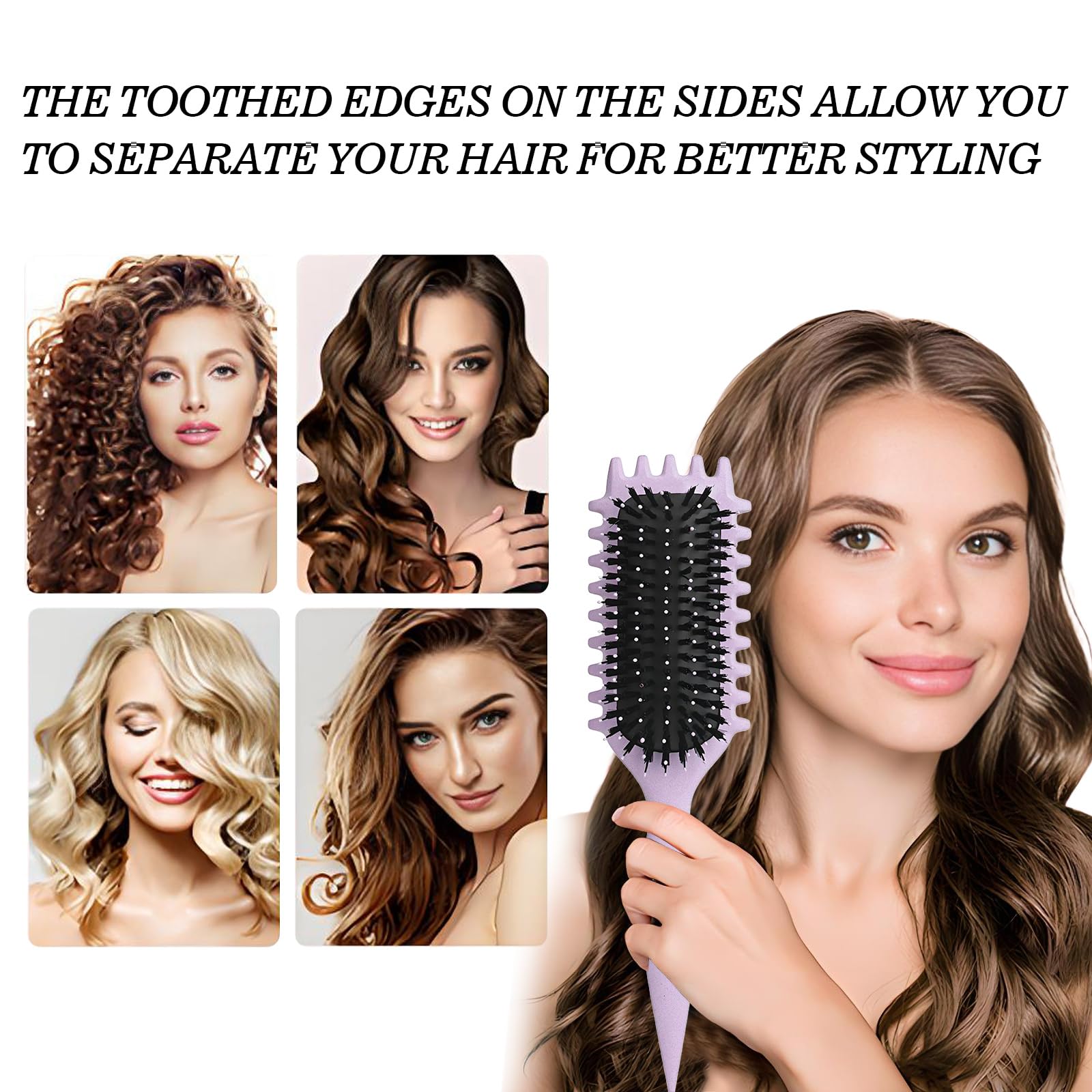 FXIYILTS Curly Hair Brush in hand demonstrates easy curl shaping.