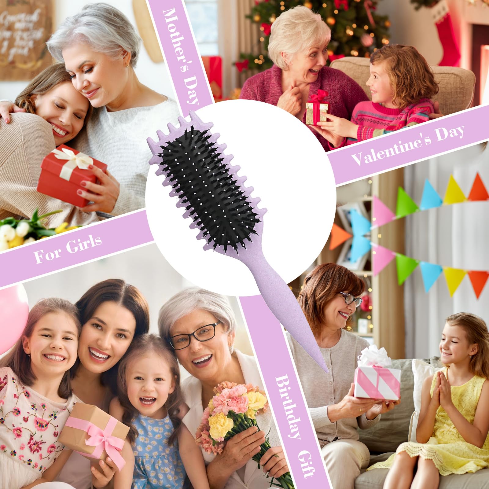 FXIYILTS Curly Hair Brush packaging highlights its heat-resistant design.