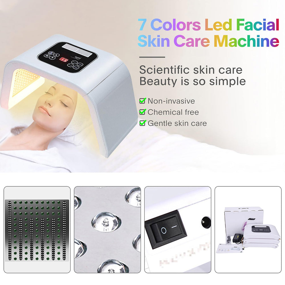 Fxtiaa LED Face Mask color options image showcases 7 lights for tailored routines.