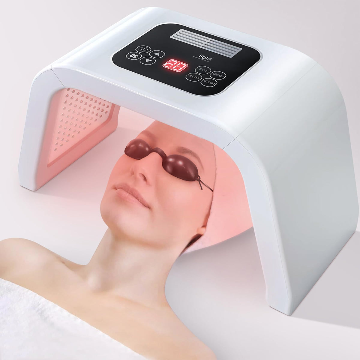 Fxtiaa LED Face Mask front view shows full-coverage skin care at home.