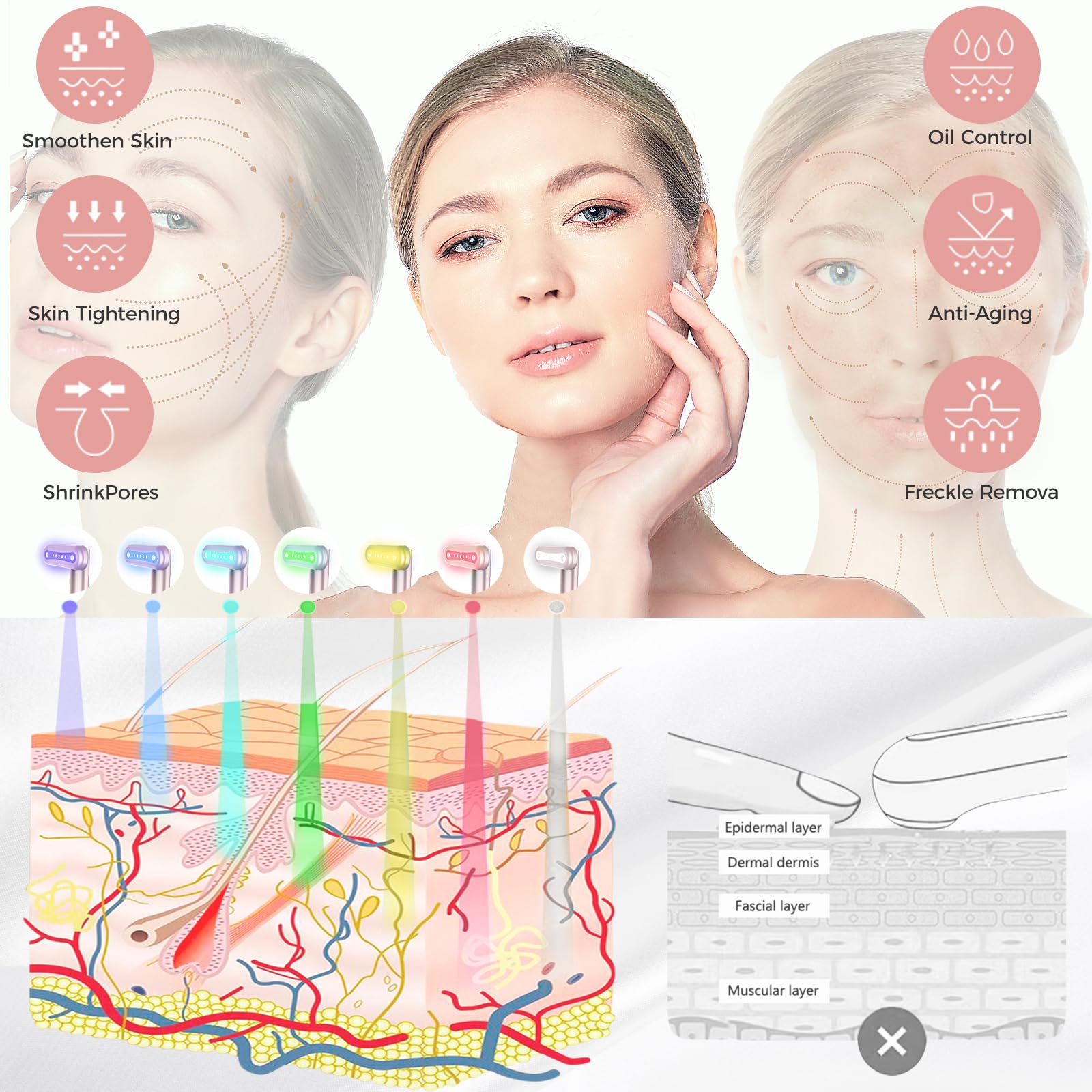 Fxtiaa LED facial therapy wand side view demonstrates versatile treatment options for daily care.