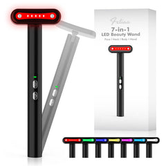 Fxtiaa LED light therapy wand front view with seven colors for facial rejuvenation.