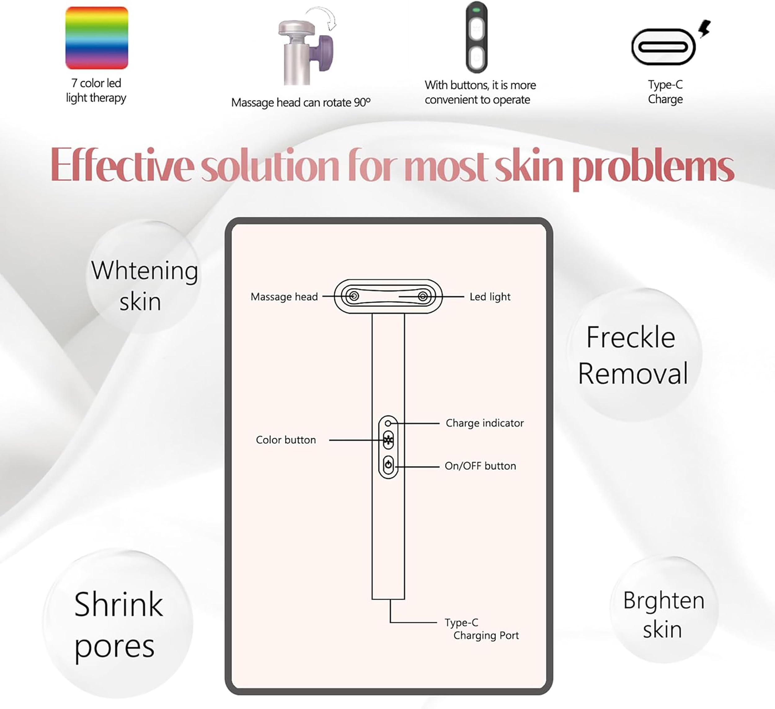 Fxtiaa red light therapy face device seven-color LED array for complexion care.