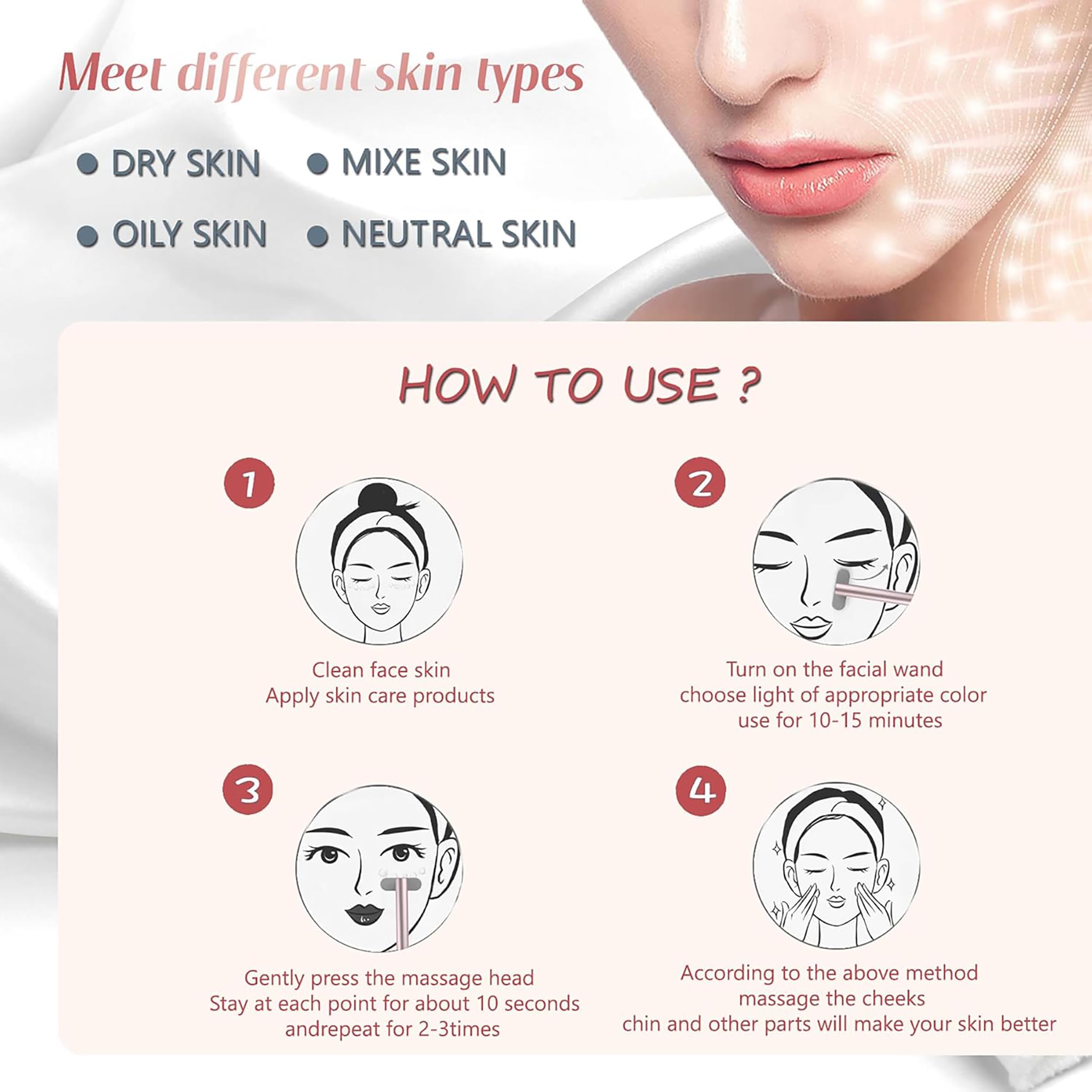Fxtiaa red light therapy face device warming massage demonstrates heat and vibration benefits.