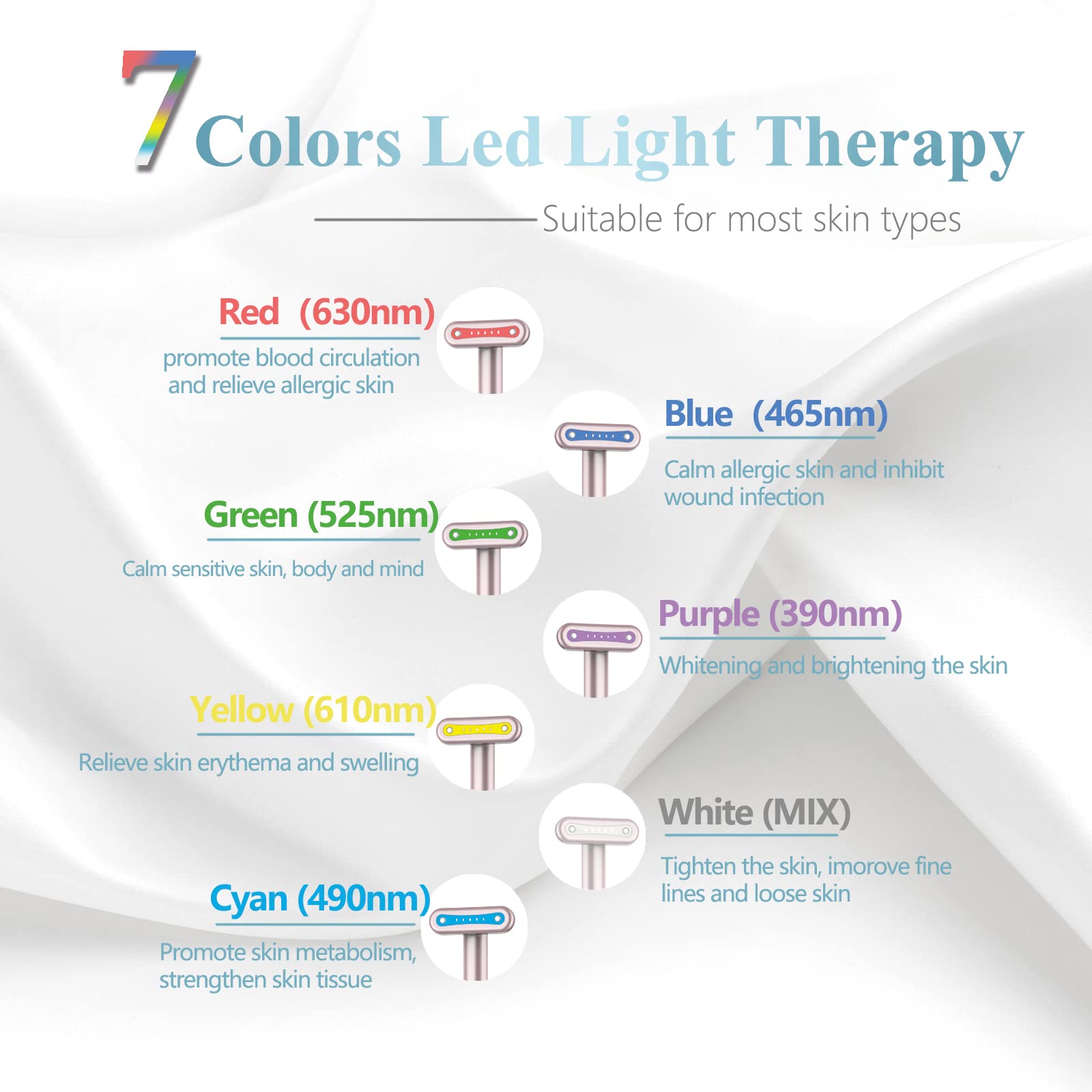 Fxtiaa 7-color LED spectrum highlights multi-benefit facial therapy for color-specific goals.