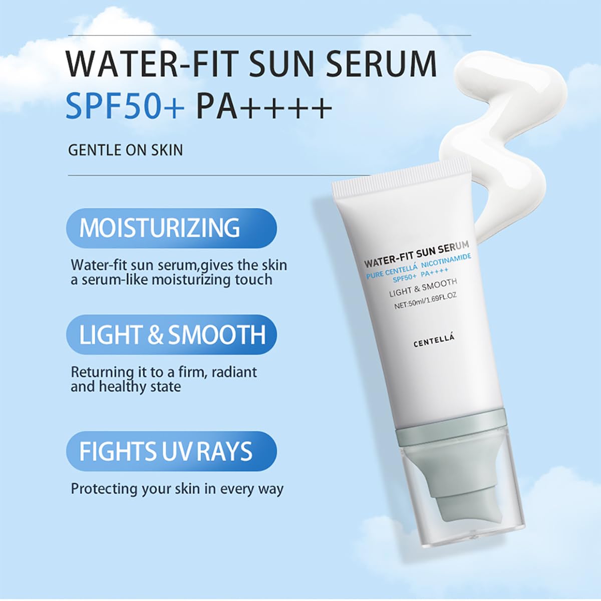 FYEBOO Centellá Sunscreen label closeup emphasizes high SPF coverage.
