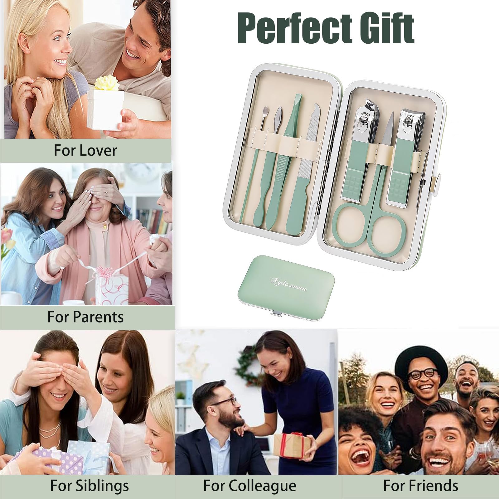 Fylozonu manicure set with anti-rust coating and non-slip lever for comfort.