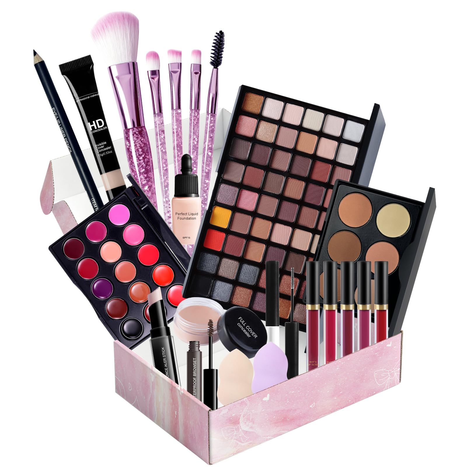 Fynqwor makeup set full kit foundation and powder puff for seamless coverage