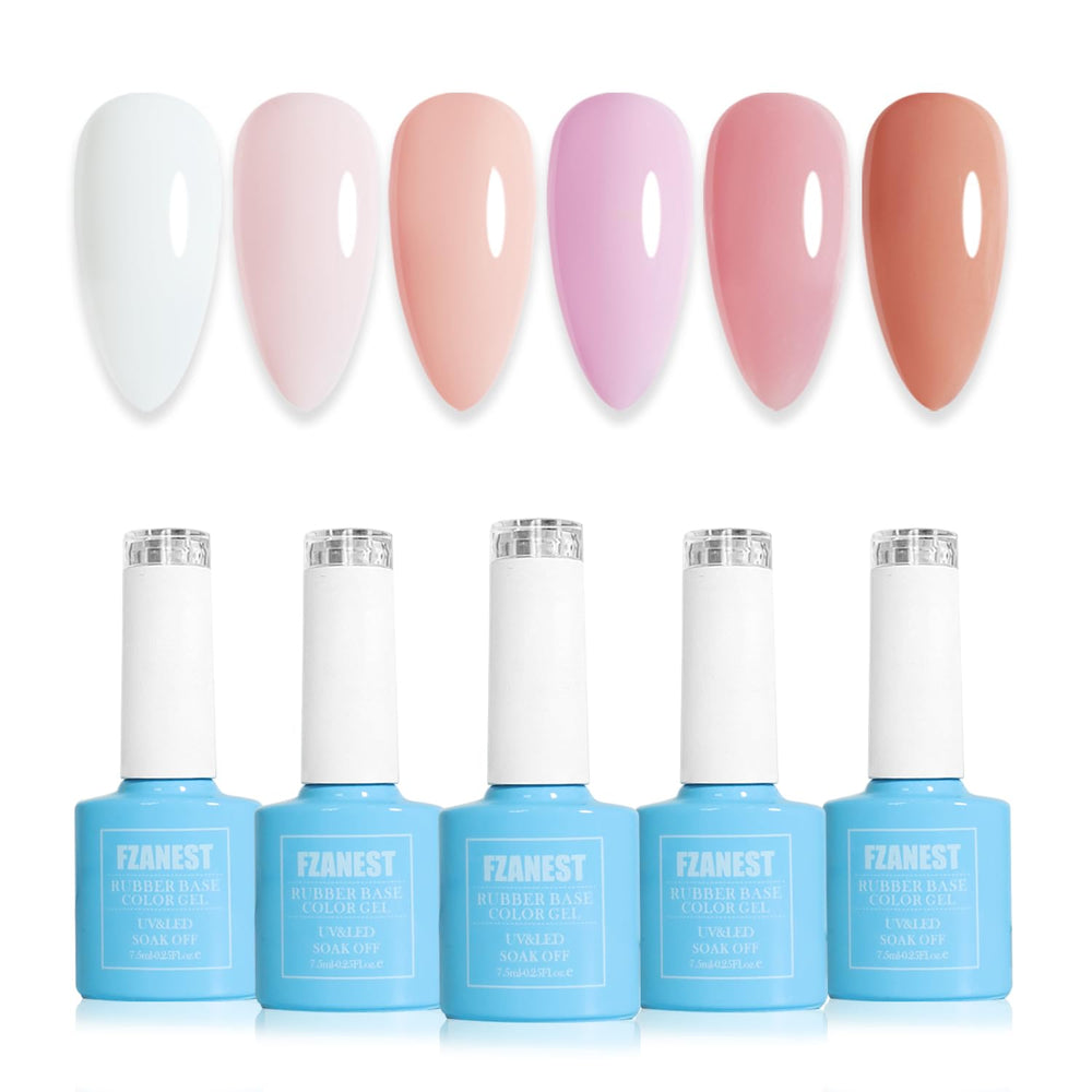 FZANEST gel base en botella rosa claro, útil para uso versátil en uñas.
