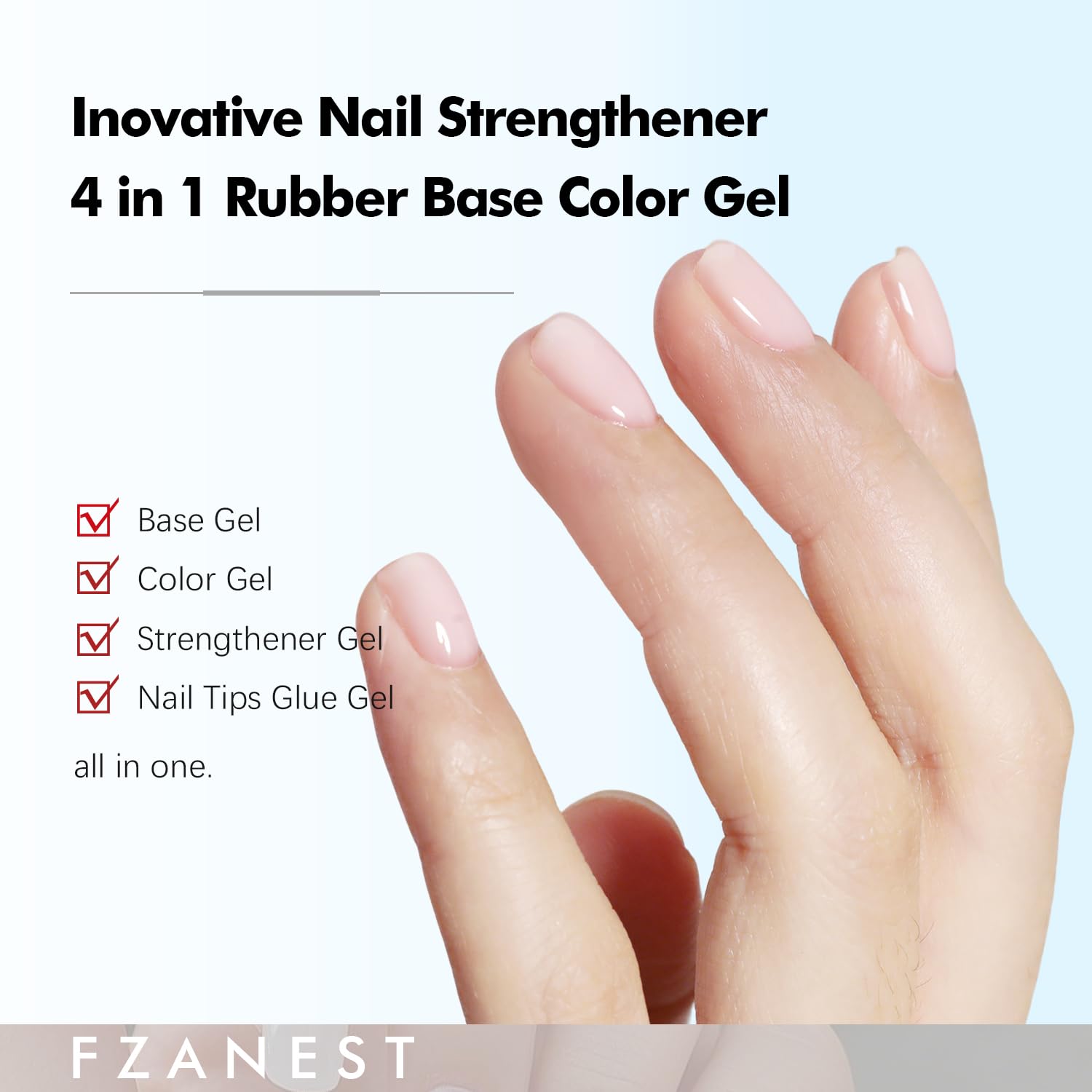 FZANEST HEMA-free base gel milky-white swatches suggest soft French tip possibilities.