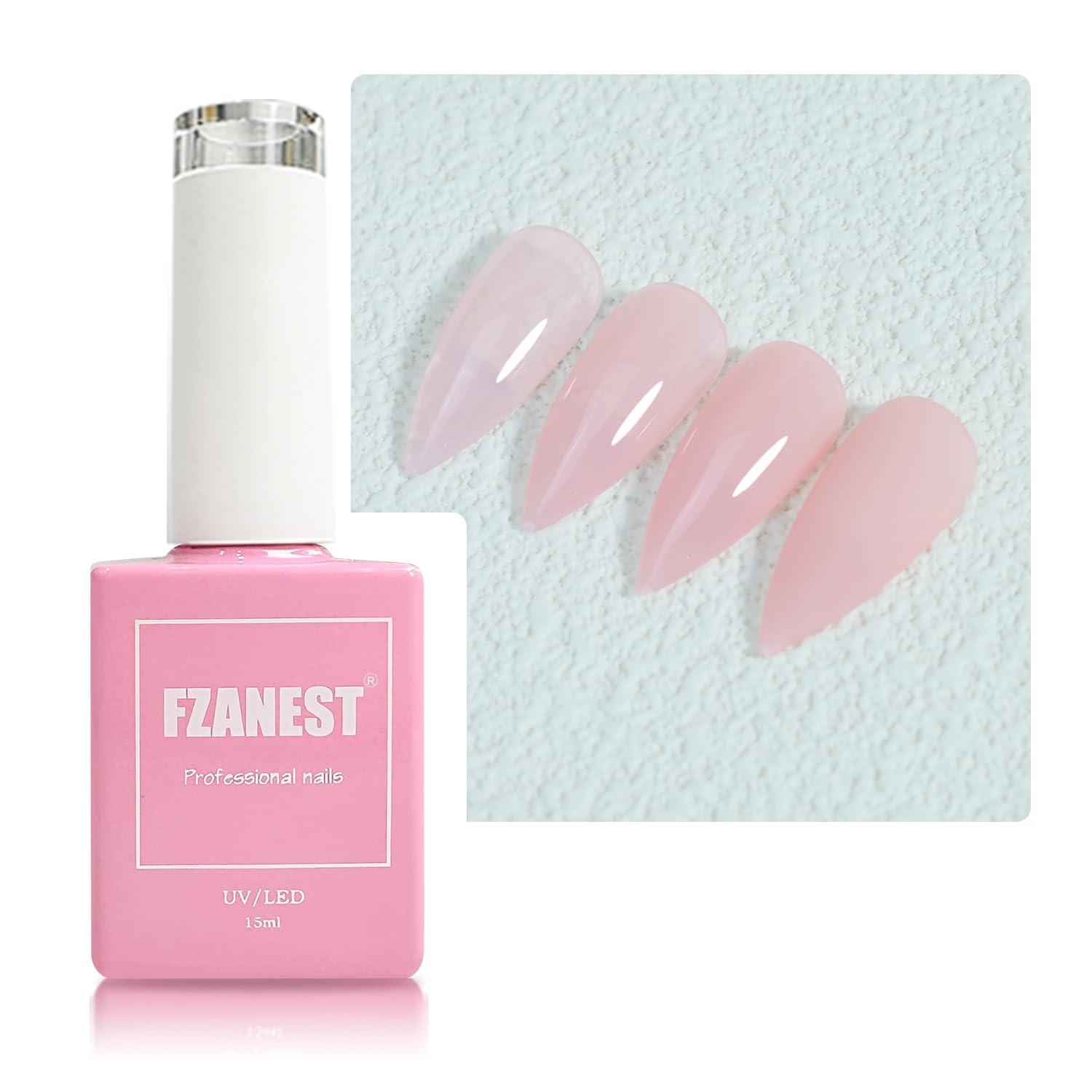 FZANEST Milky Pink gel bottle close-up showing translucent jelly shine