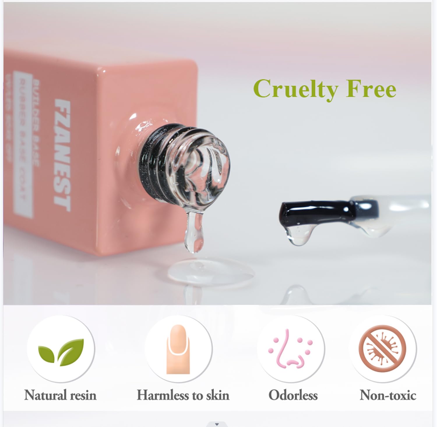 FZANEST rubber base gel for French manicure with natural nude finish.