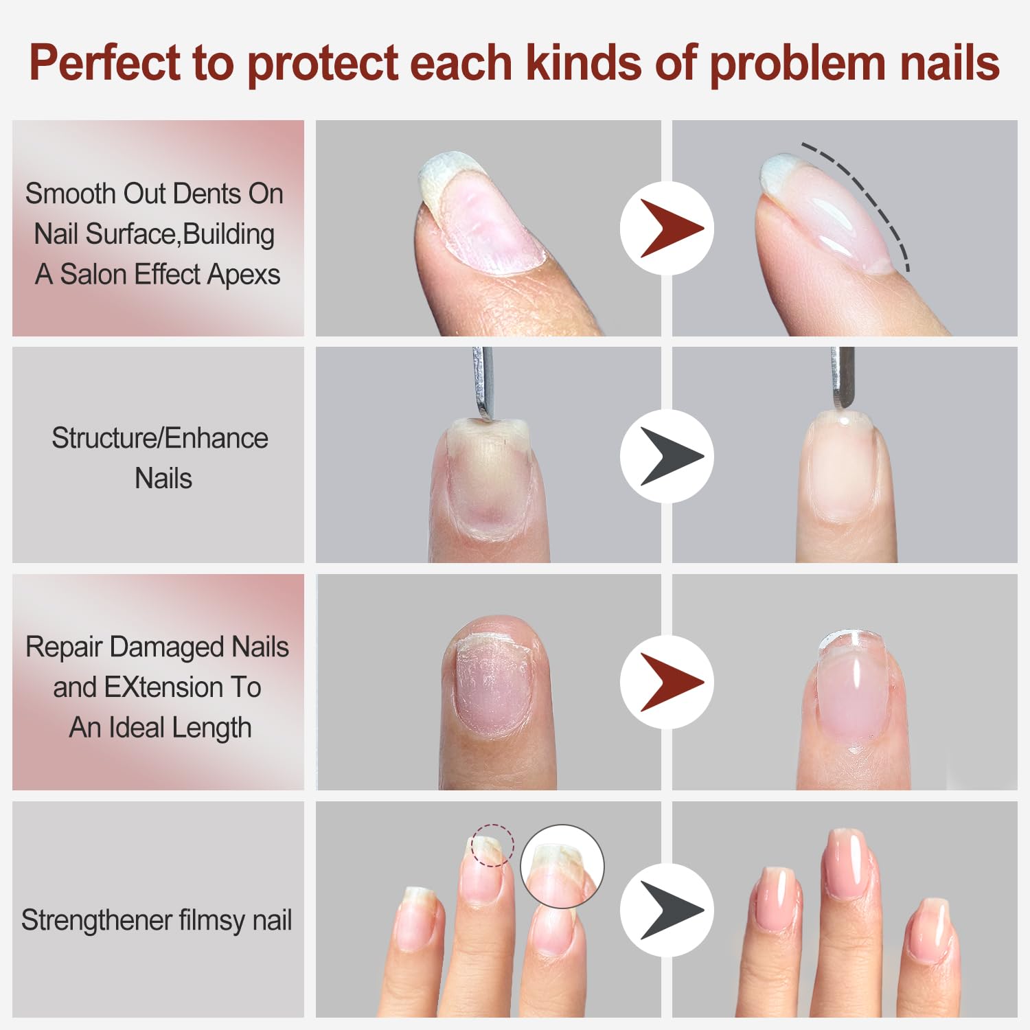 FZANEST rubber base gel nail repair supports minor surface fixes.